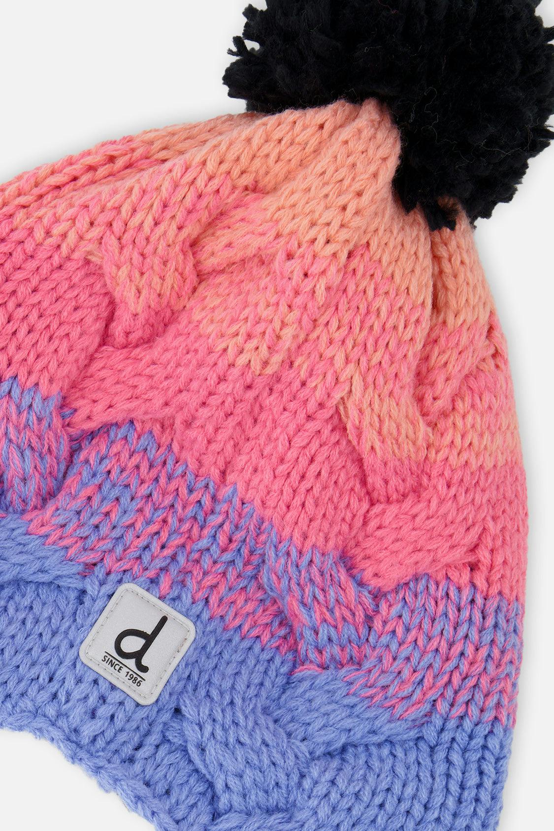 Winter Peruvian Knit Hat With Pompom Blue And Pink Gradient