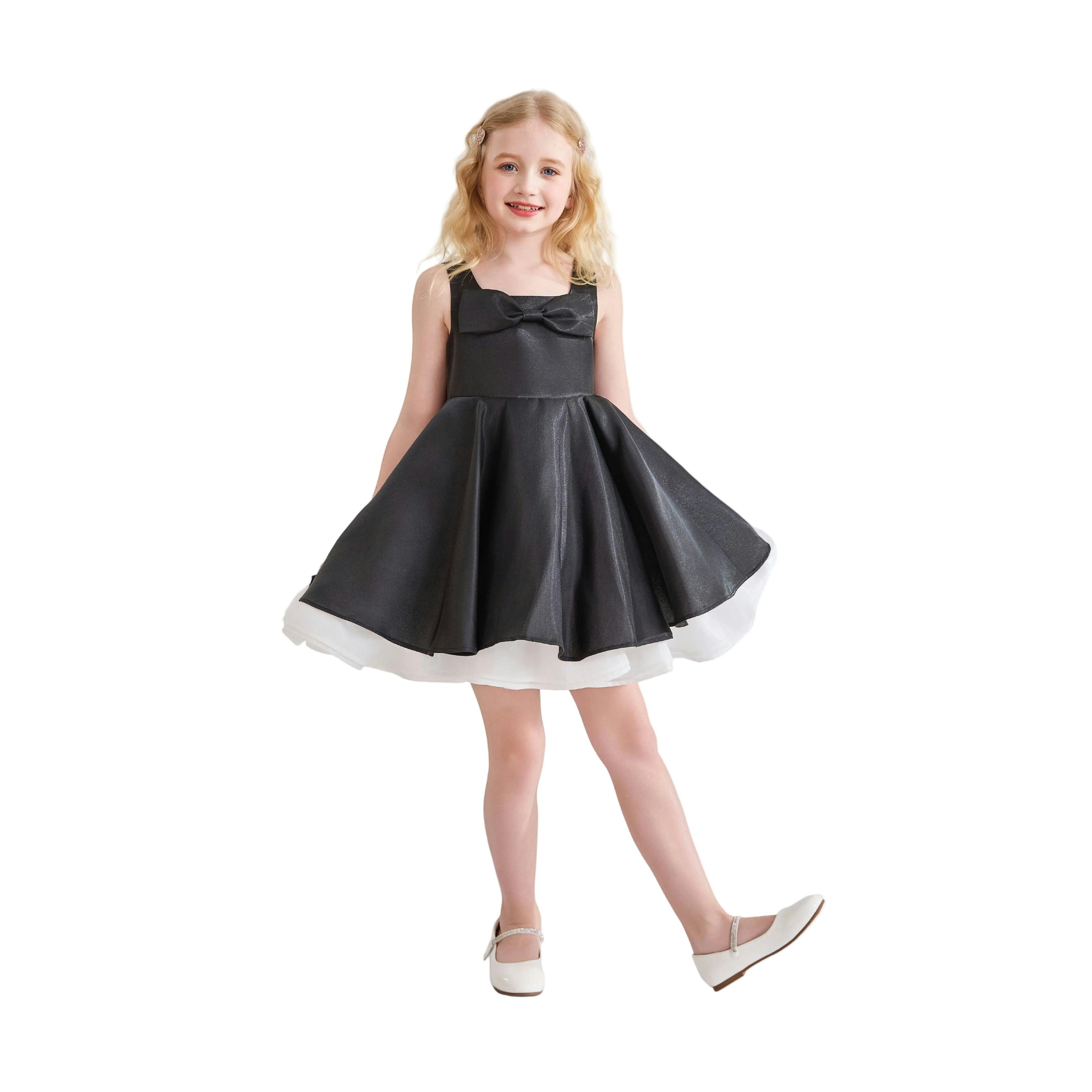 Black Lucienne Satin Bow Dress