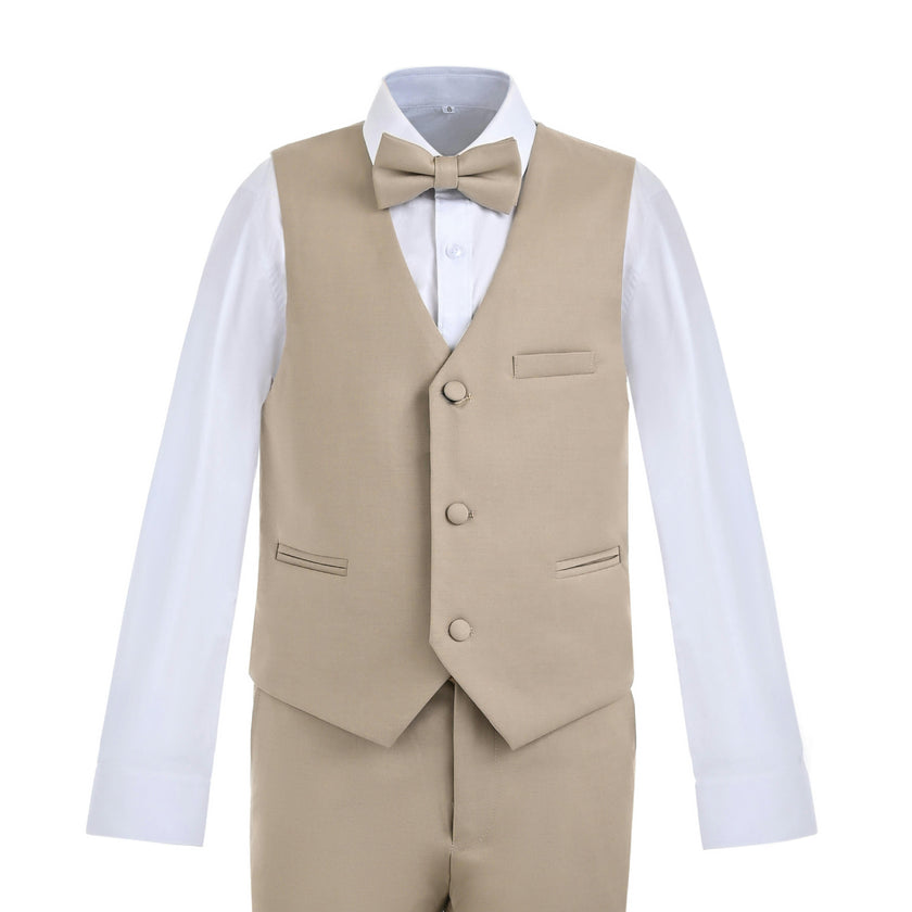 Beige Serge Formal Vest & Bow Tie Suit Set