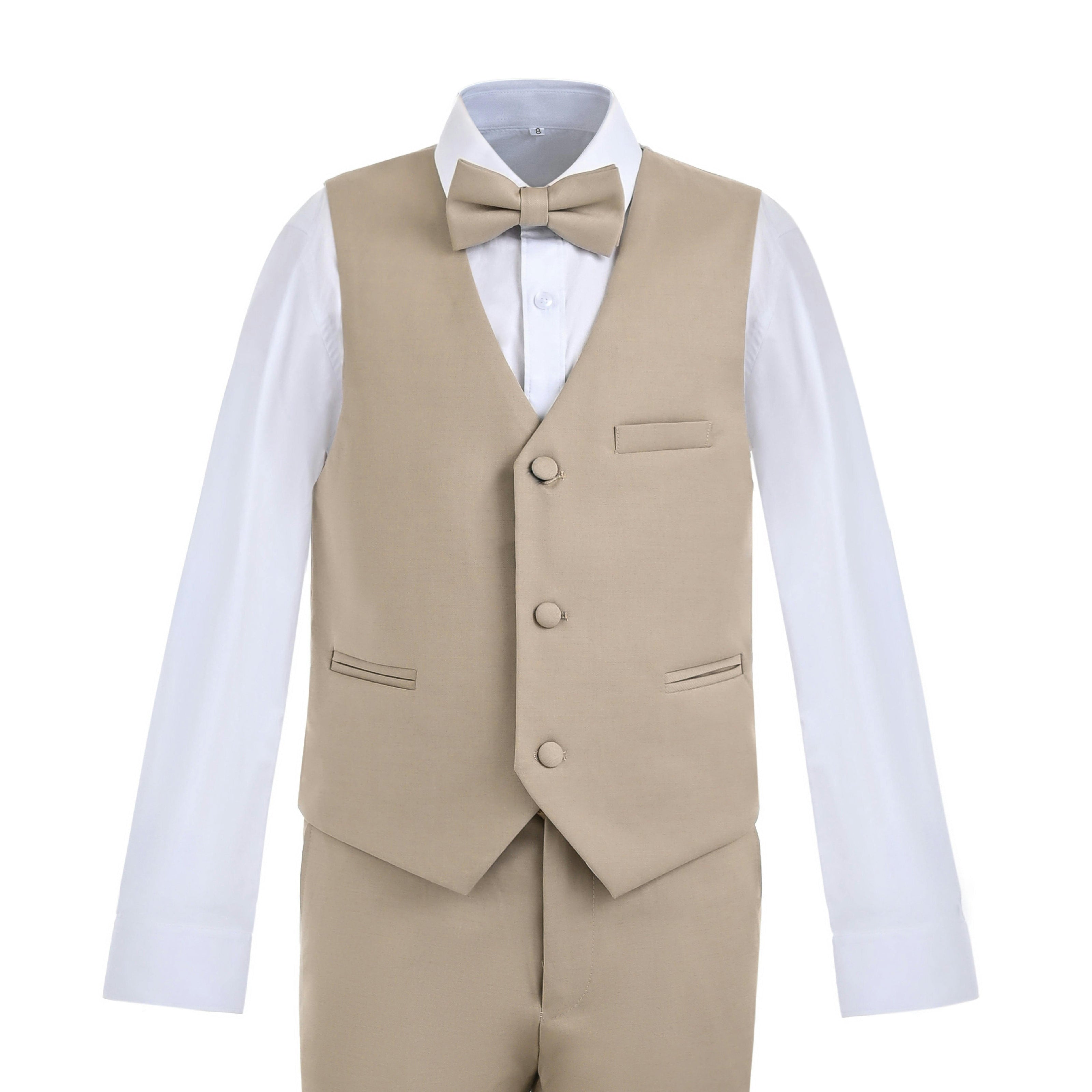 Beige Serge Formal Vest & Bow Tie Suit Set