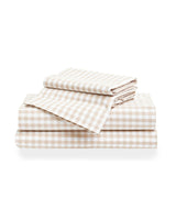 Luxe Premium Percale Bed Sheets in Camel Gingham