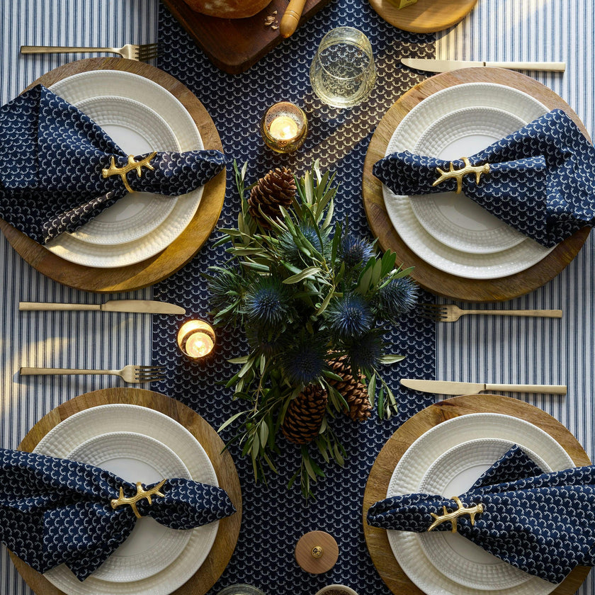 Signature Navy French Ticking Table Linen