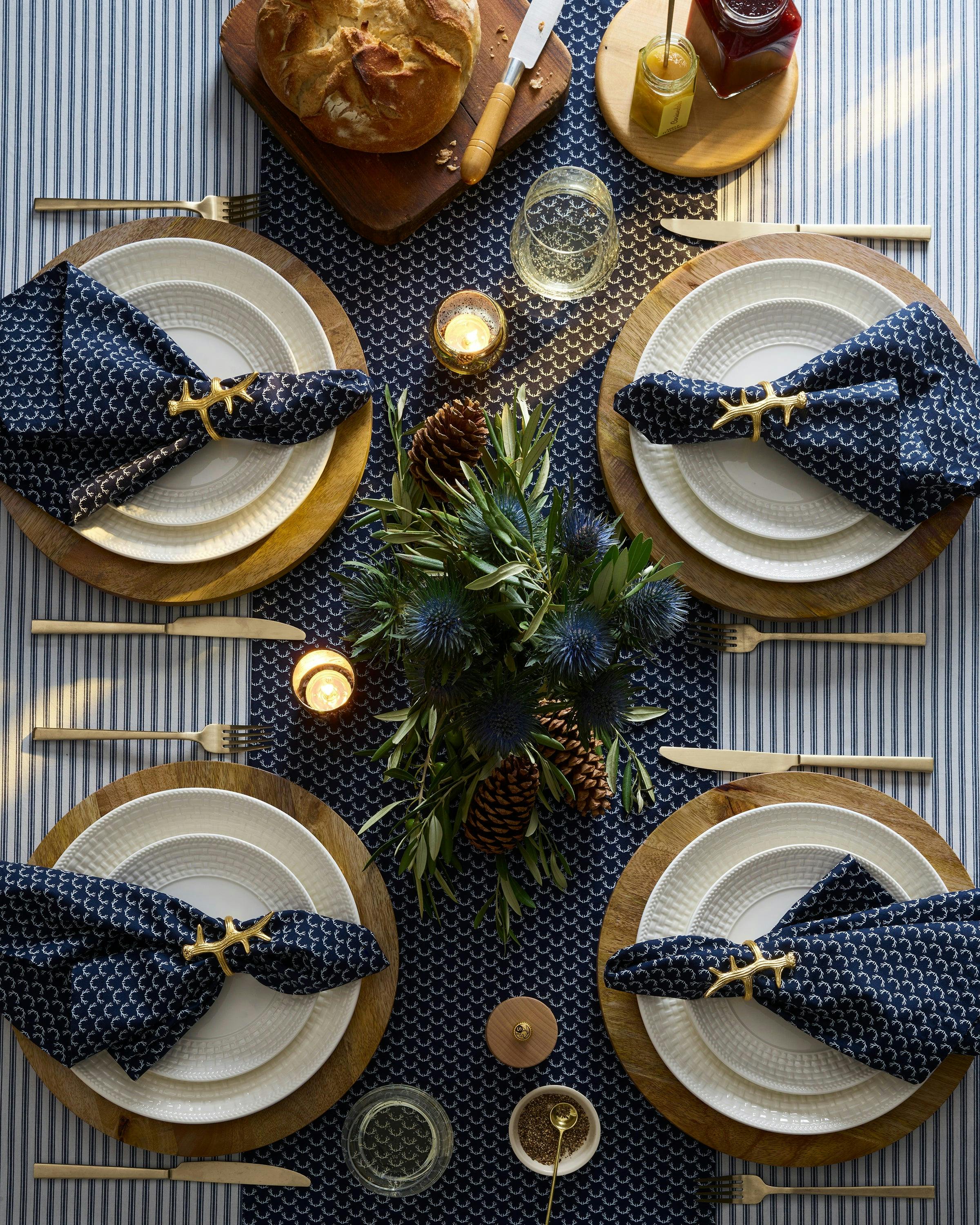 Signature Navy French Ticking Table Linen