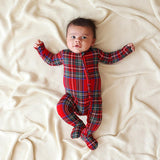 Red Tartan Plaid Footie Zippered One Piece