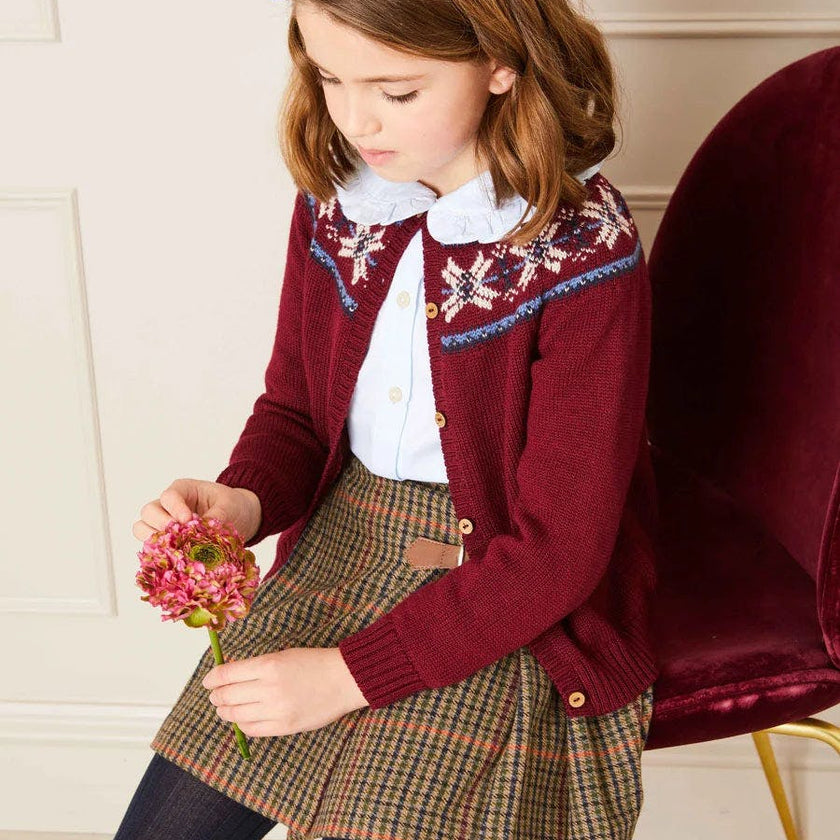 Fair Isle Cardigan in Burgundy (12mths-10yrs)