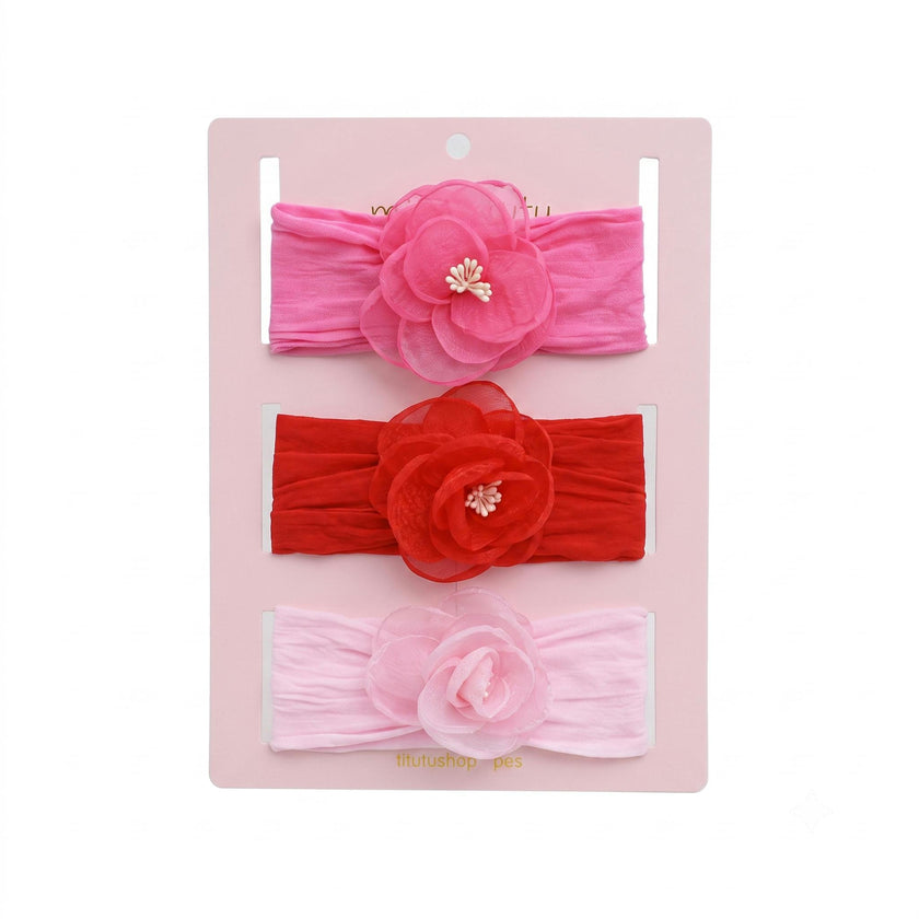 Multicolor Elastic Flower Headband Set