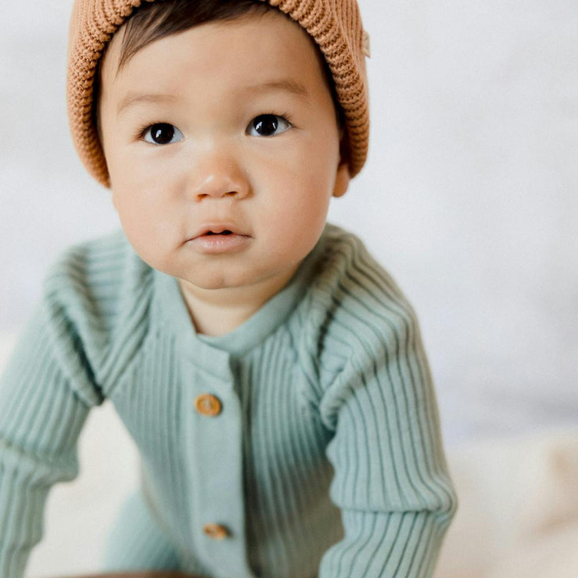 Organic Cotton Rib Romper with Magnetic Buttons