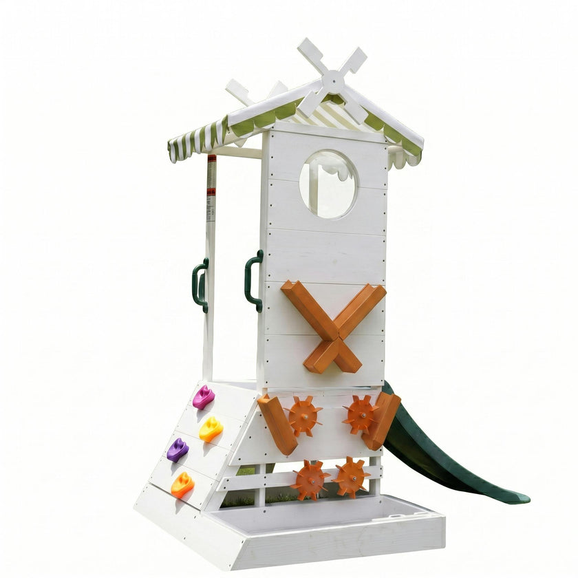 Aloe Wooden Outdoor Playhouse – Slide, Water Wheel Station & Steering Wheel for Toddlers