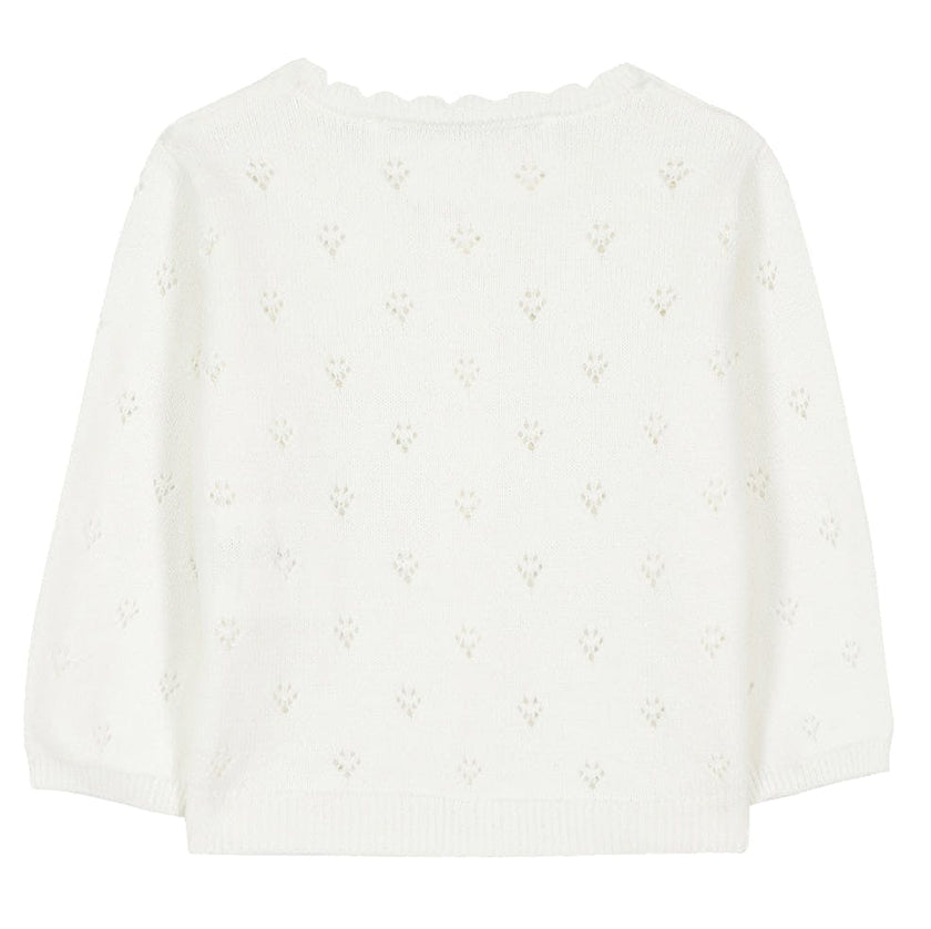 TARTINE ET CHOCOLAT Openwork Knit Baby Cardigan - White