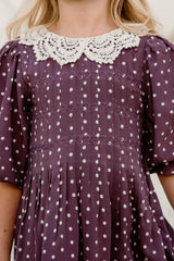 Mini Jillian Dress in Aubergine Ditsy Dot