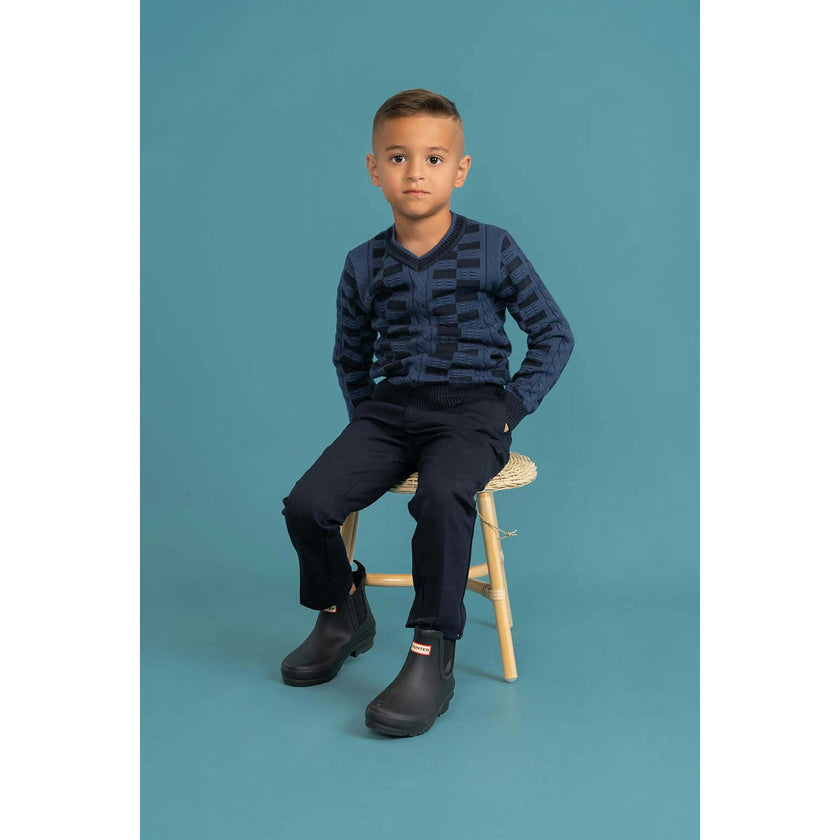 Textured KNit V-Neck Sweater Oxford Blue/Indigo