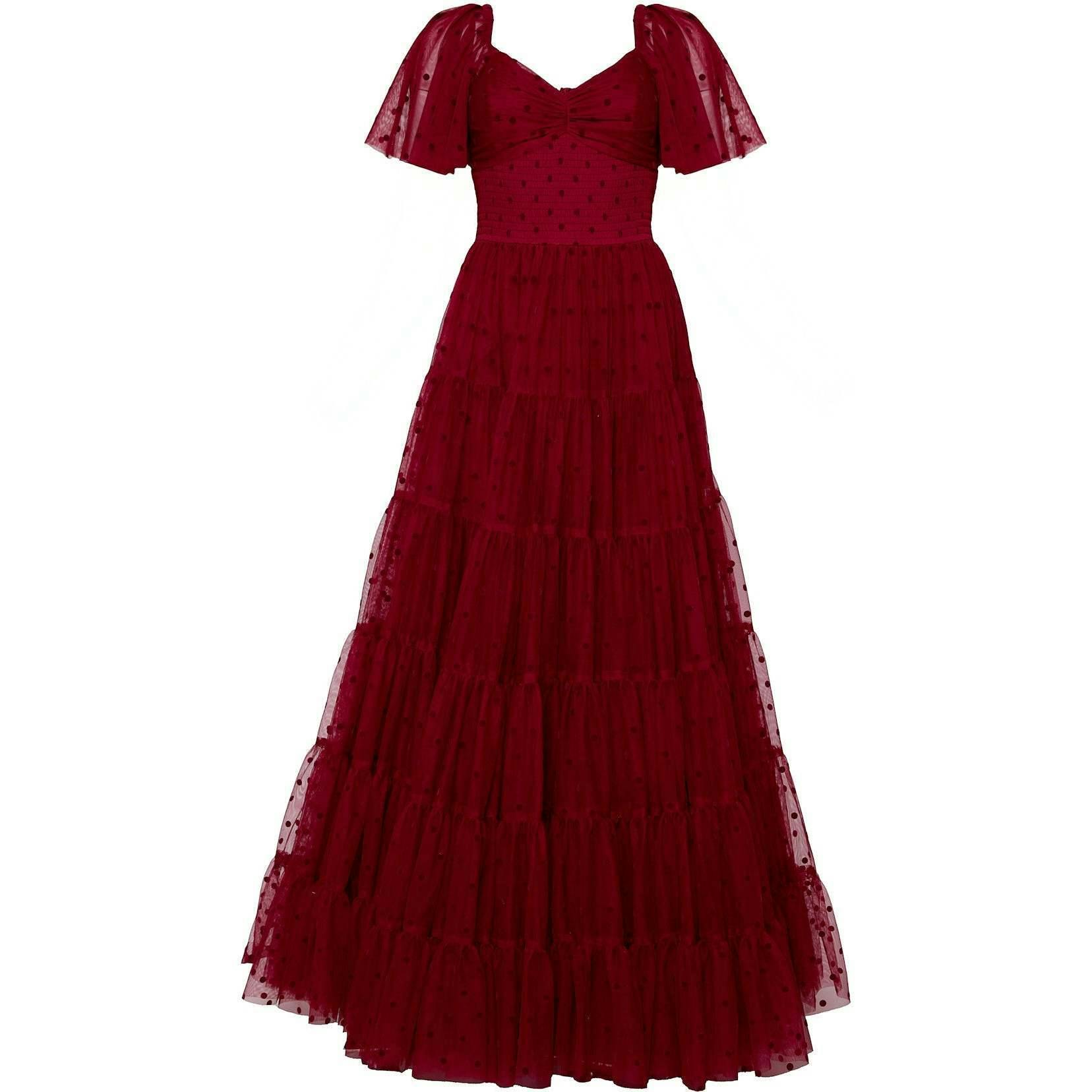 Solange Dress in Burgundy Tulle