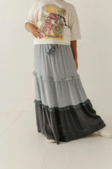 Girls Border Tiered Ruffle Skirt in Grayish Blue