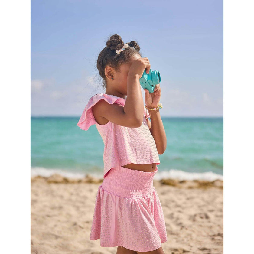 Pink Crystal Ruffle Short Set
