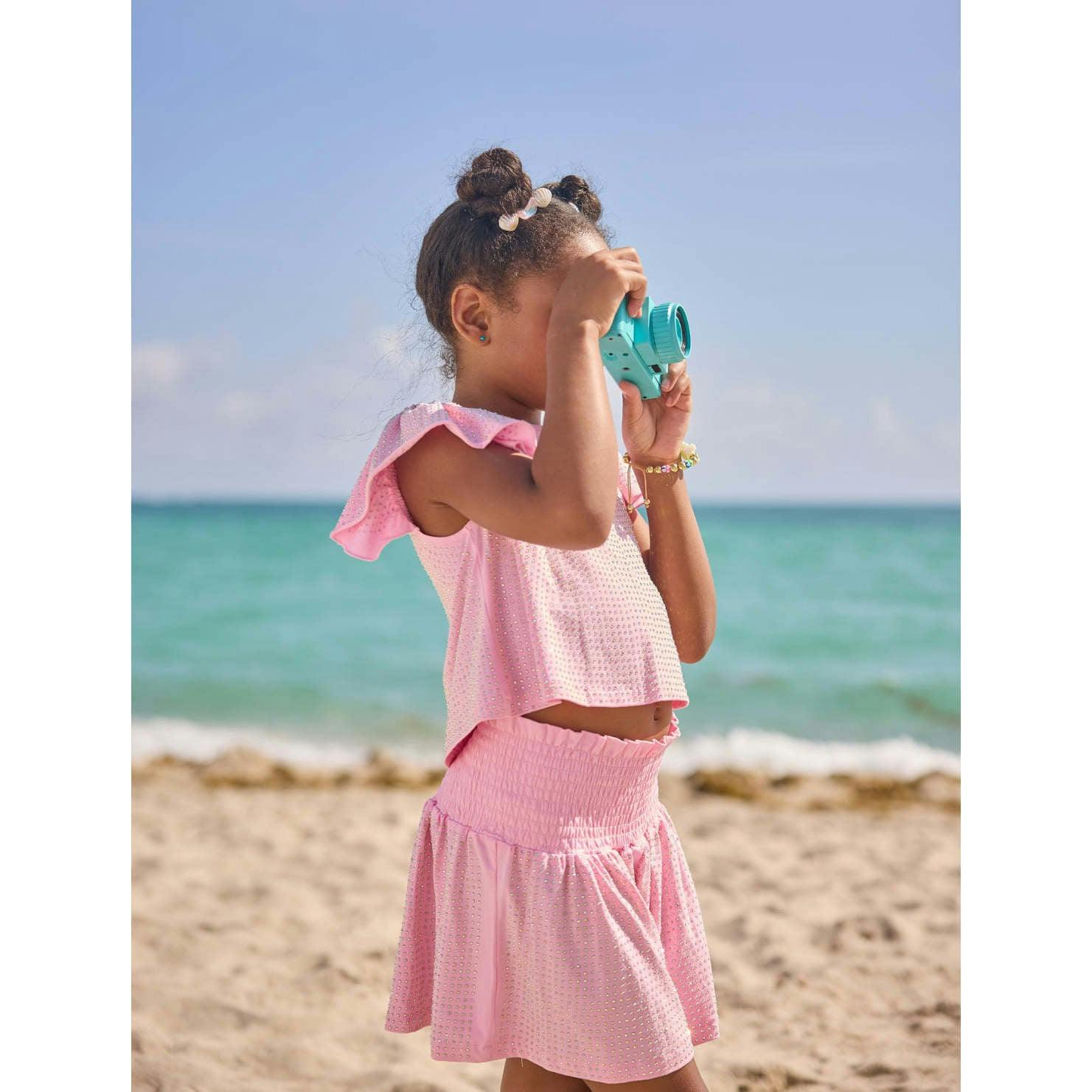 Pink Crystal Ruffle Short Set