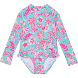 Tropical Glow Recycled Leg Frill Surf Suit