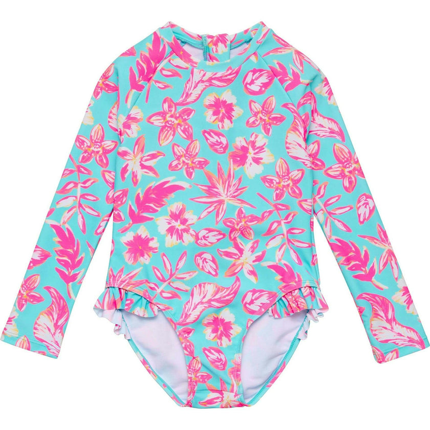 Tropical Glow Recycled Leg Frill Surf Suit