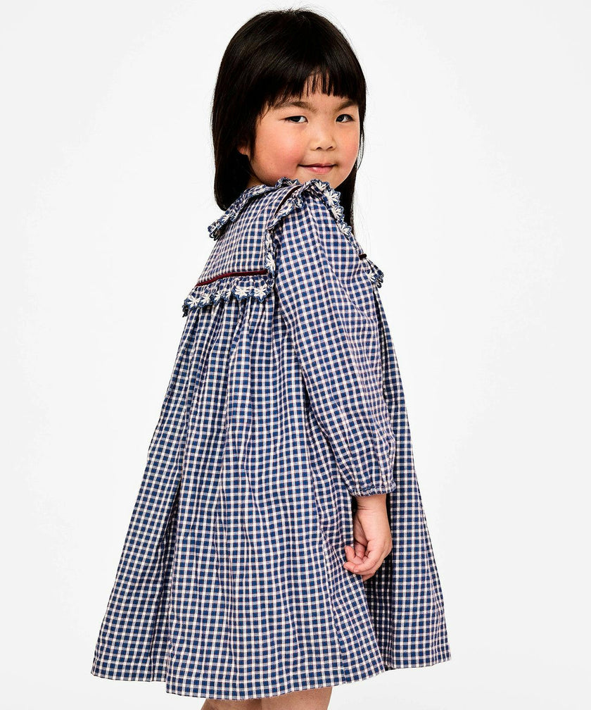 Sara Dress, Marine Tiny Check