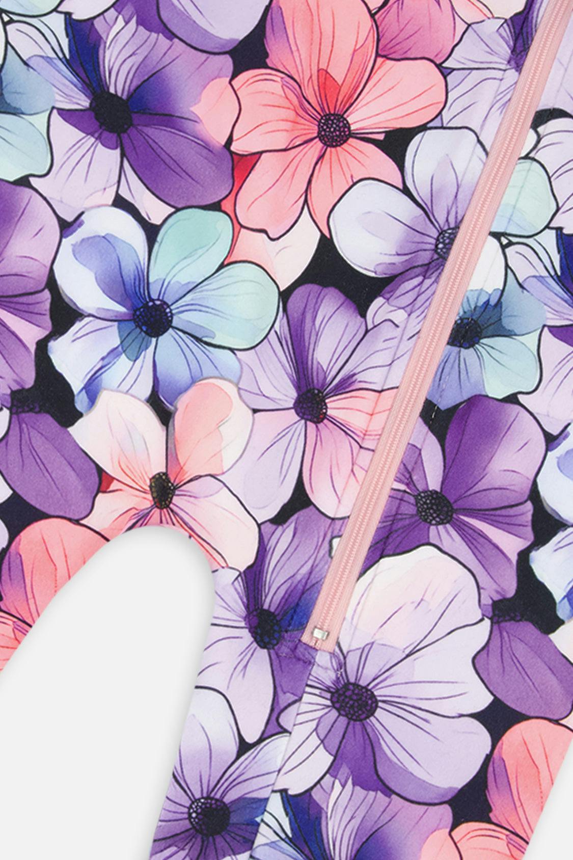 One Piece Thermal Underwear Purple Floral Print