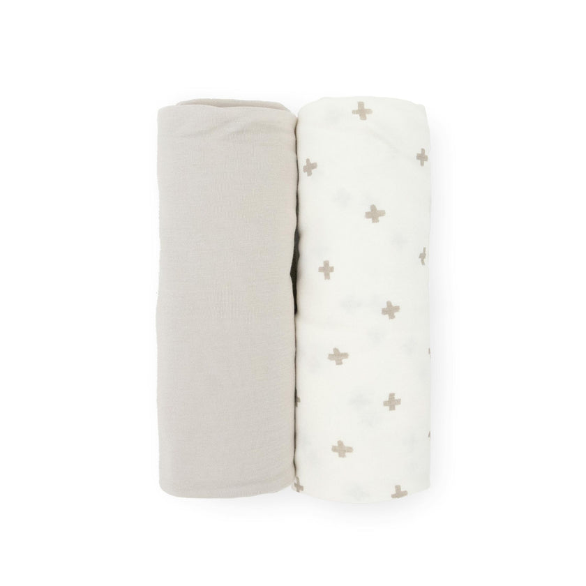 Stretch Knit Swaddle Blanket 2 Pack - Grey Cross