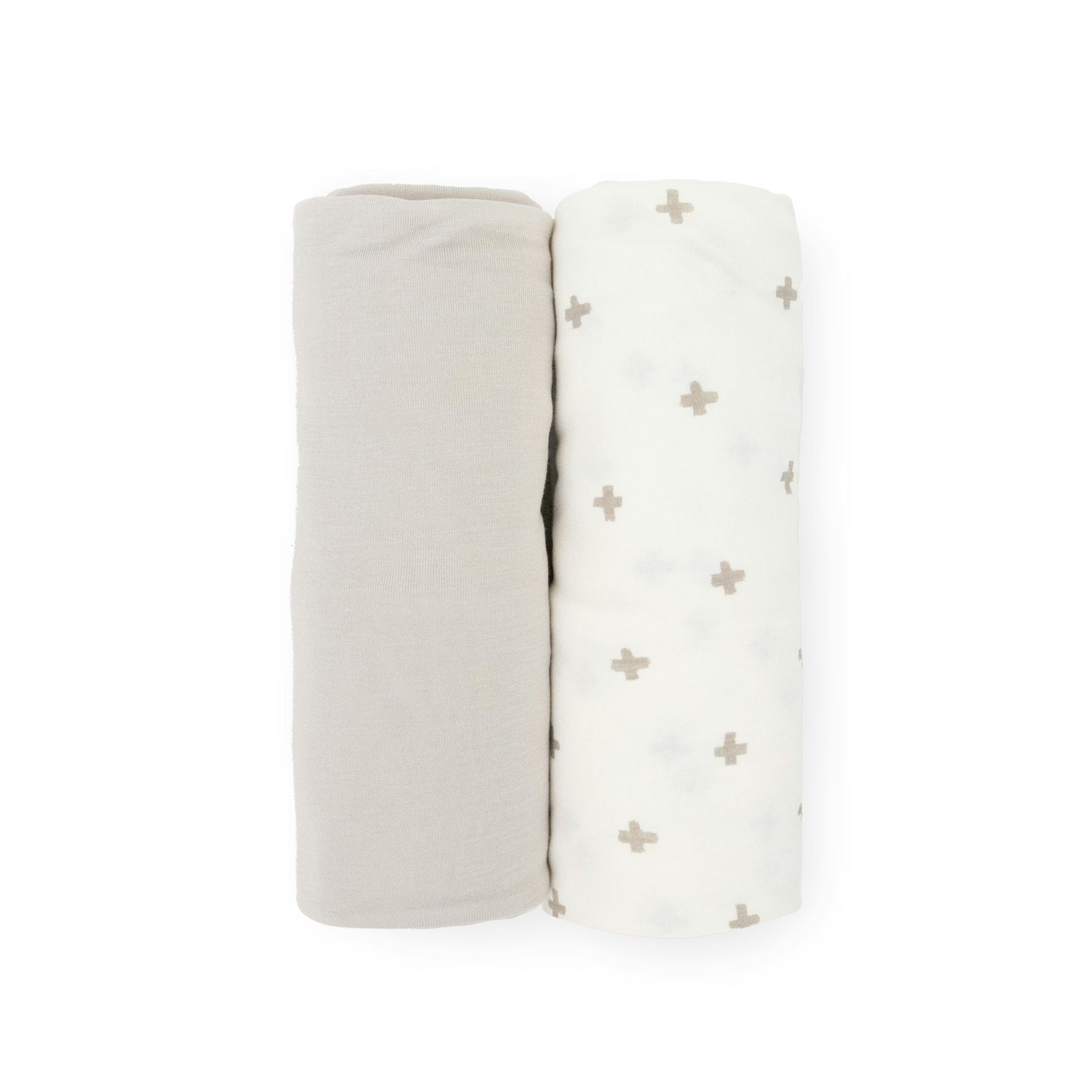 Stretch Knit Swaddle Blanket 2 Pack - Grey Cross