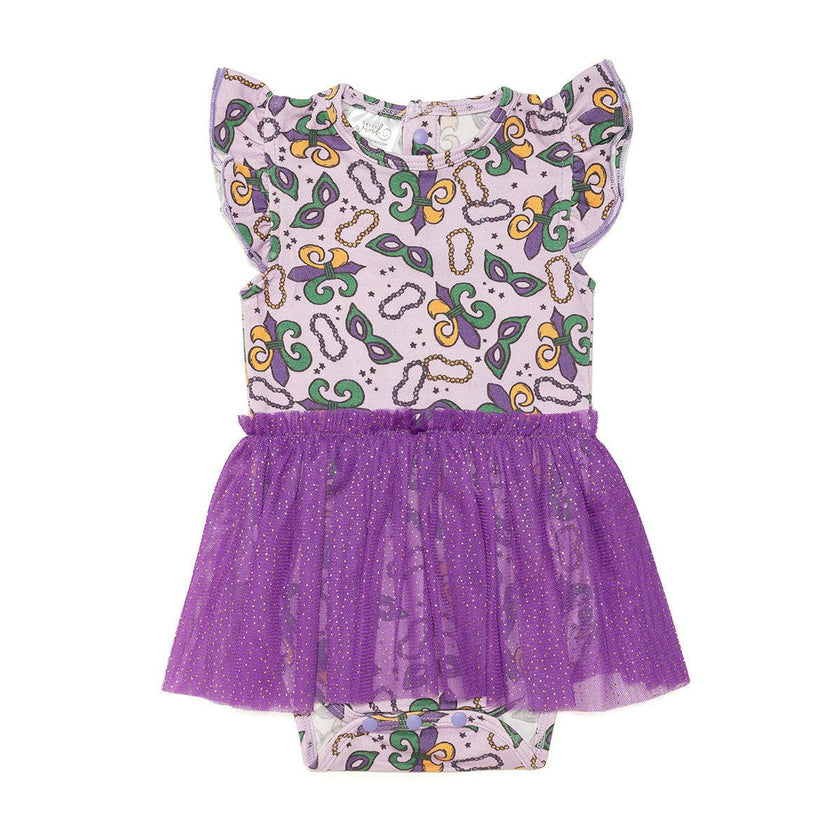 Mardi Gras Short Sleeve Tutu Bodysuit