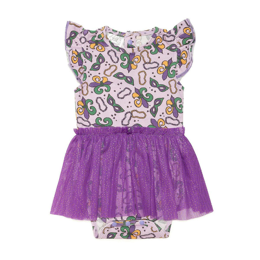 Mardi Gras Short Sleeve Tutu Bodysuit