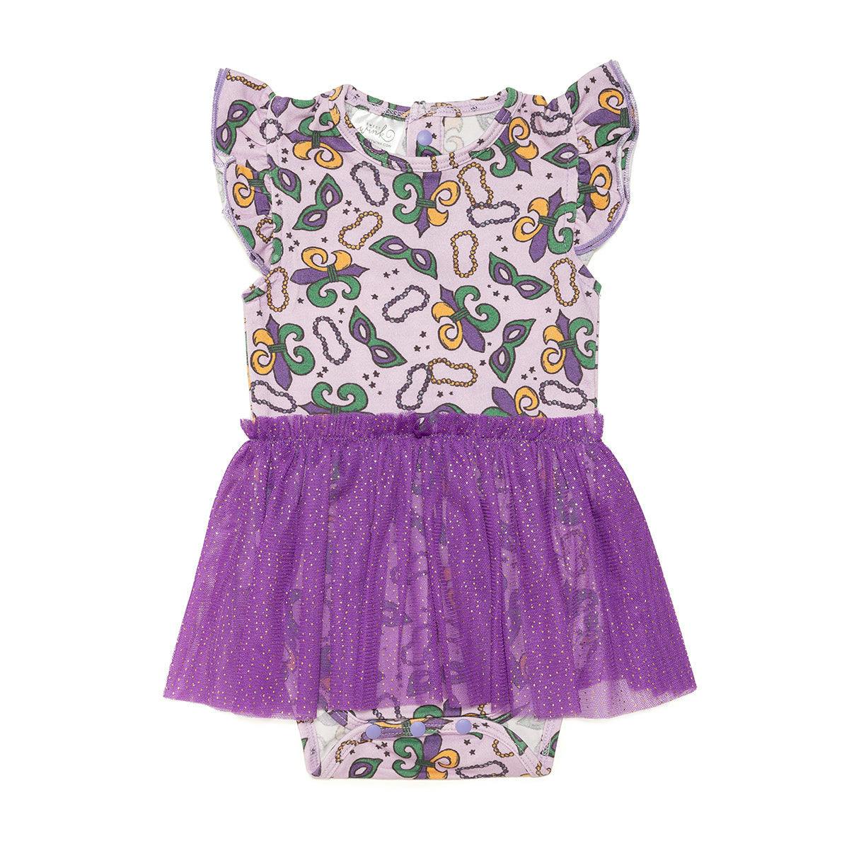 Mardi Gras Short Sleeve Tutu Bodysuit