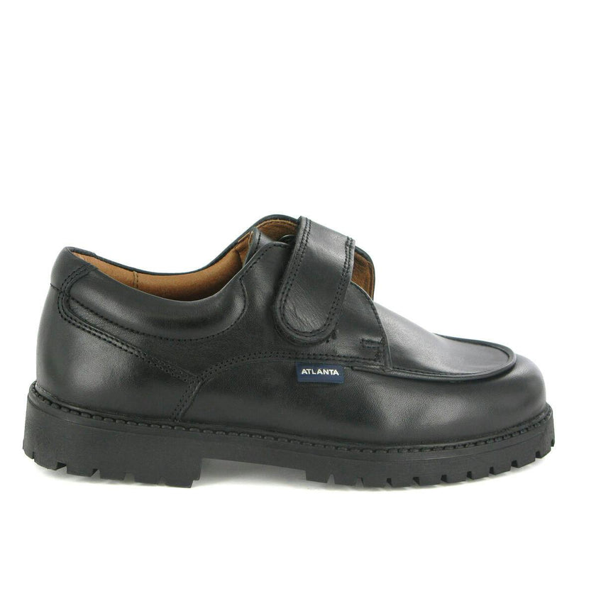 College Shoe with Velcro in Smooth Leather, Black