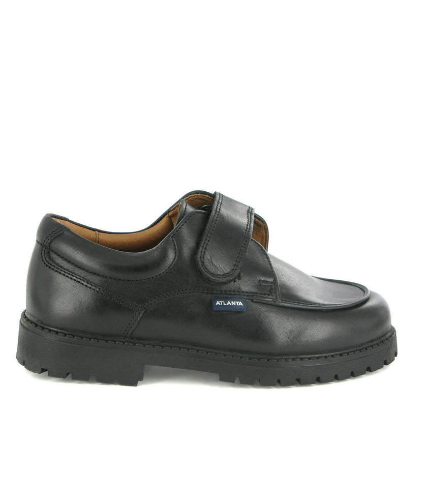 College Shoe with Velcro in Smooth Leather, Black
