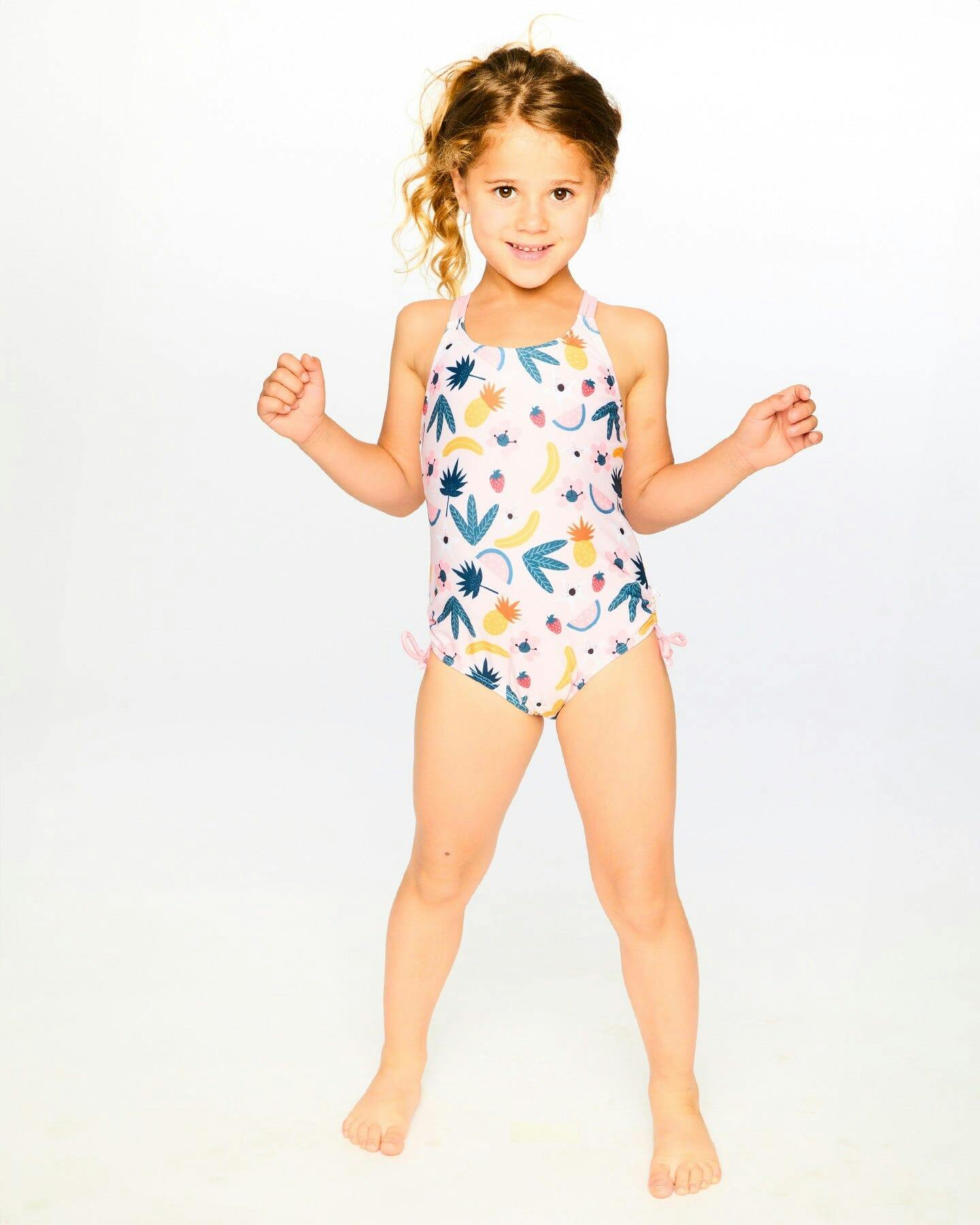 One-Piece Swimsuit Pink Printed Fruits