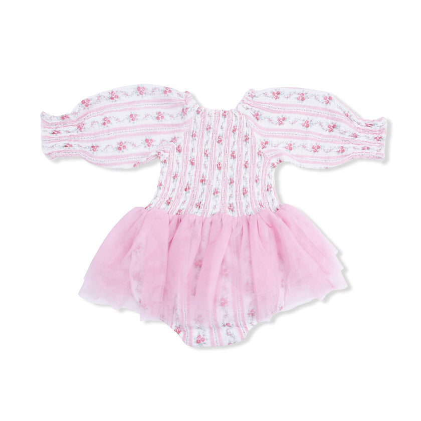 Winding Roses Stripe - Long Sleeve Smocked Bubble with Tutu