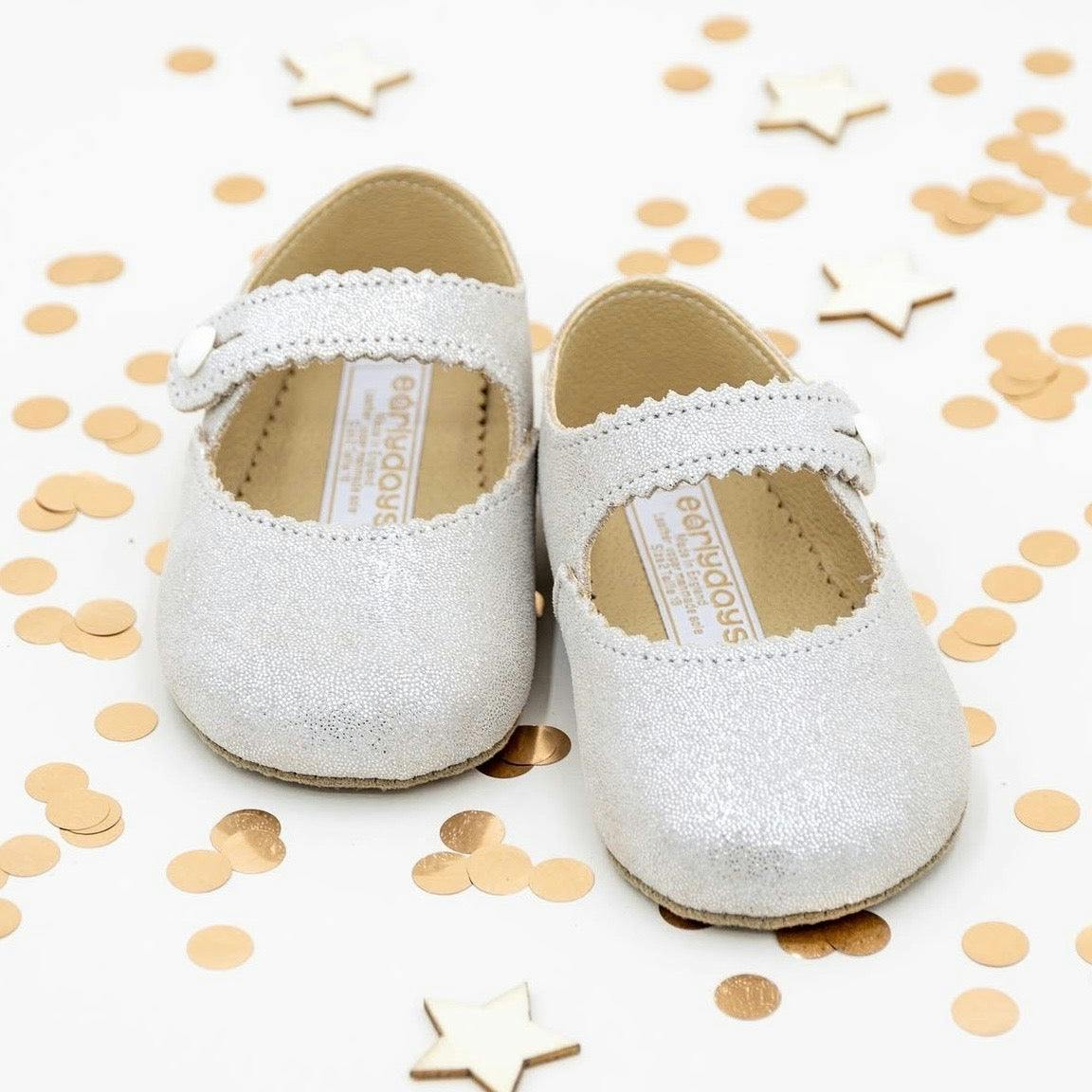Emma British Pre-Walker Baby Shoes - White Glitter