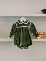 Olive Azura Velvet Baby Girl Romper