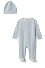 Applique Snap Front Velour Romper and Hat Two Piece Set