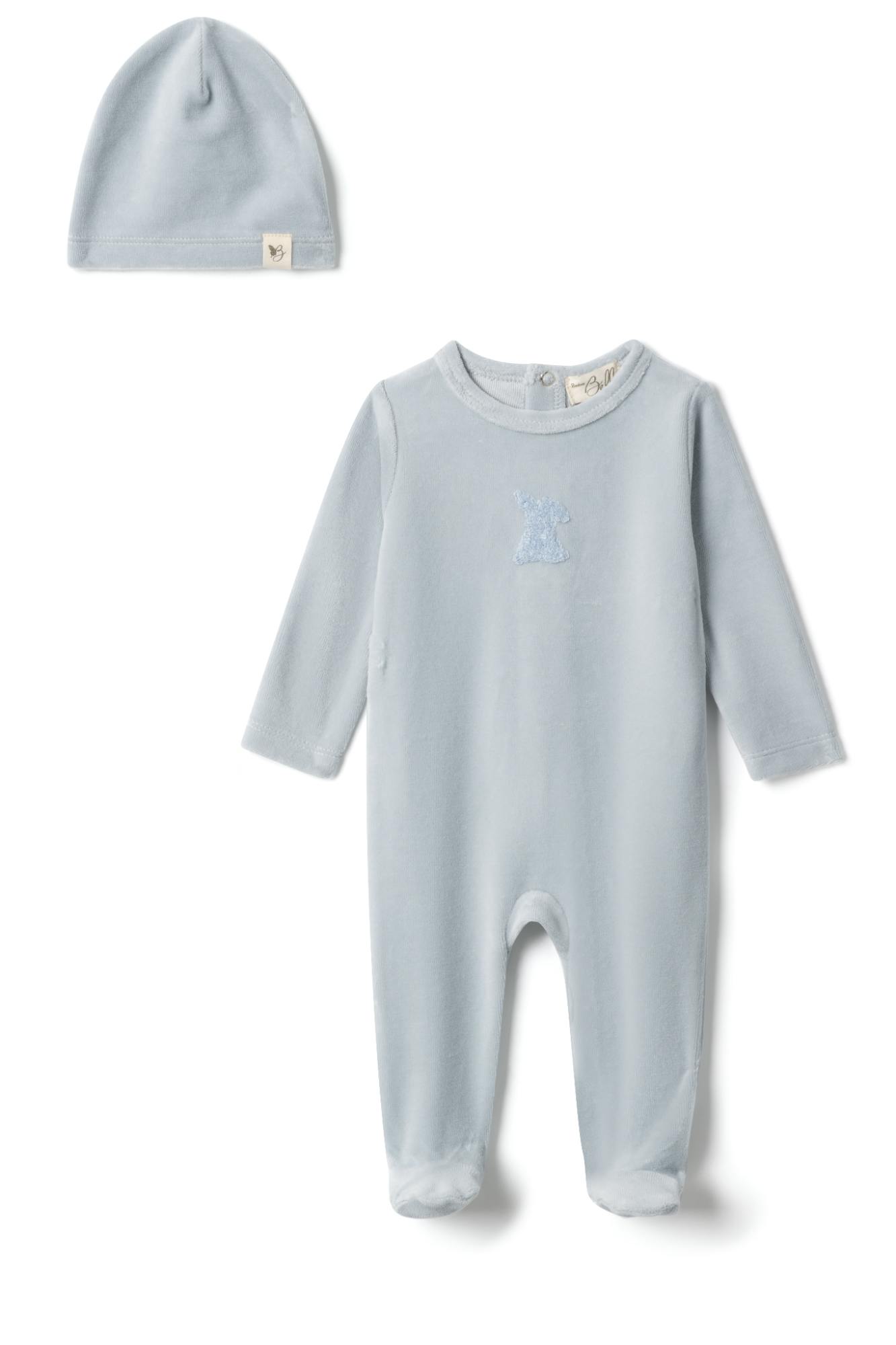 Applique Snap Front Velour Romper and Hat Two Piece Set
