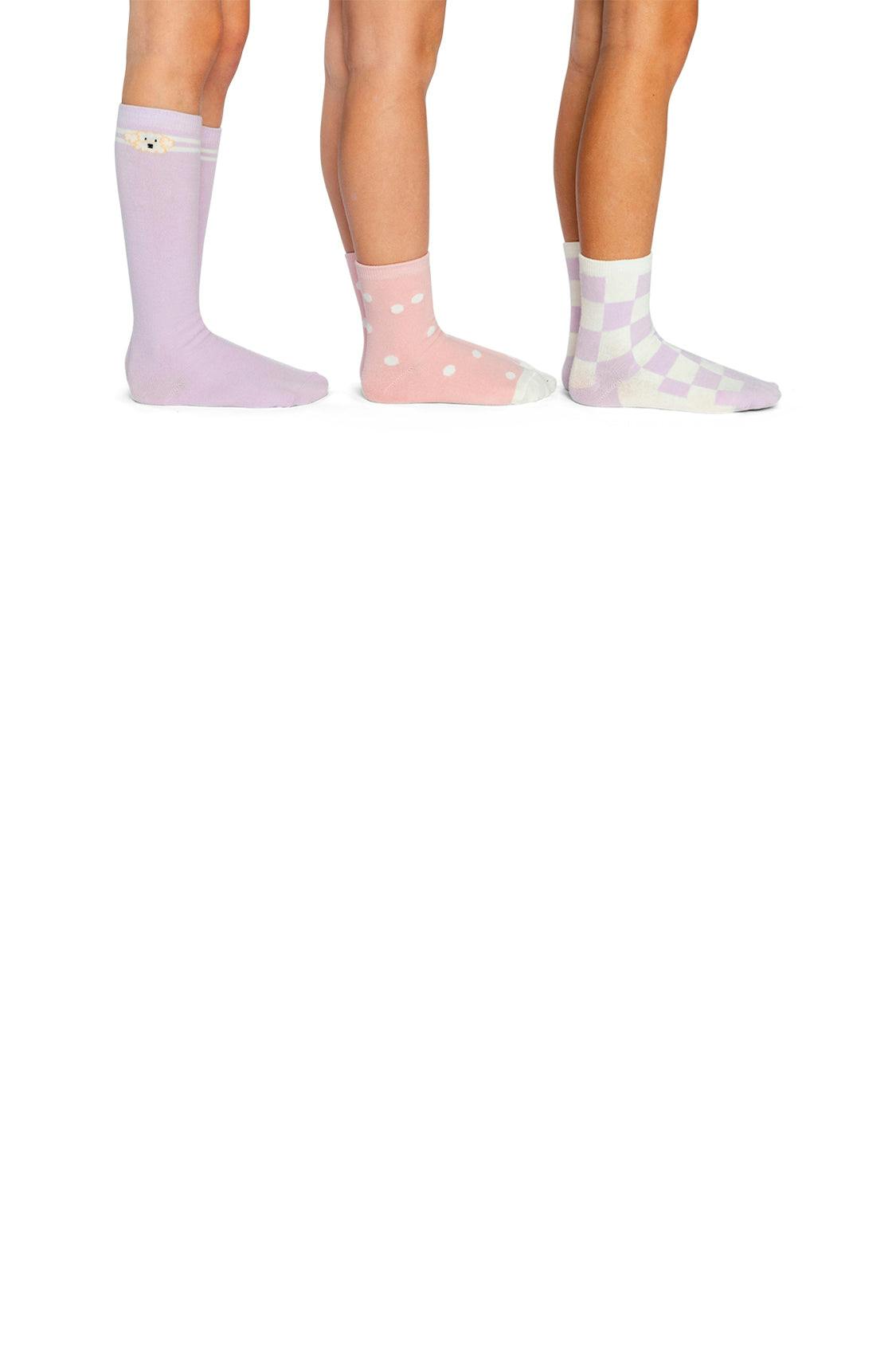 Socks (3 Pairs) Lavender, Pink, And White