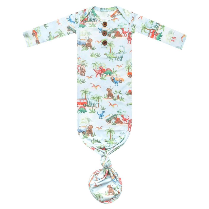Newborn Wood Button Knotted Gown - Dino Explorer
