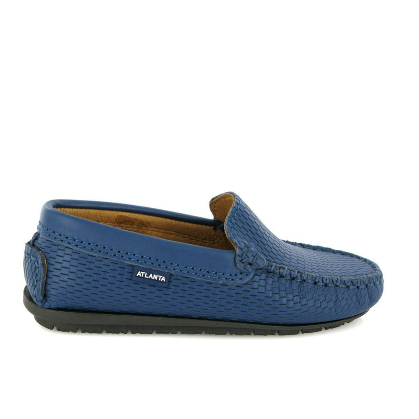 Grainy Leather Plain Moccasins, Ocean Blue