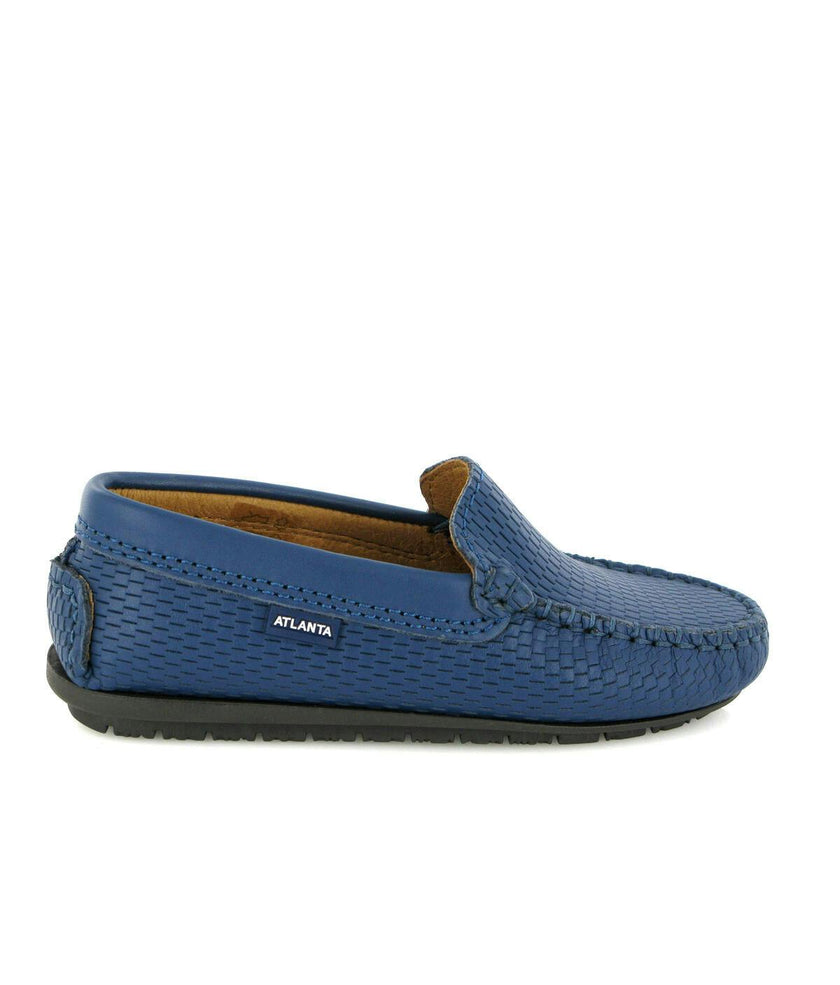 Grainy Leather Plain Moccasins, Ocean Blue