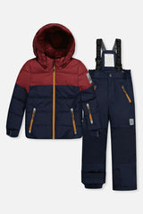 Two Piece Play Snowsuit Navy And Burgundy With Navy Pants