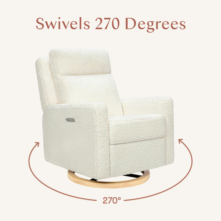 Sigi Pro Power Glider Recliner W/ Power Lumbar In Cream Shearling W/Light Wood Base