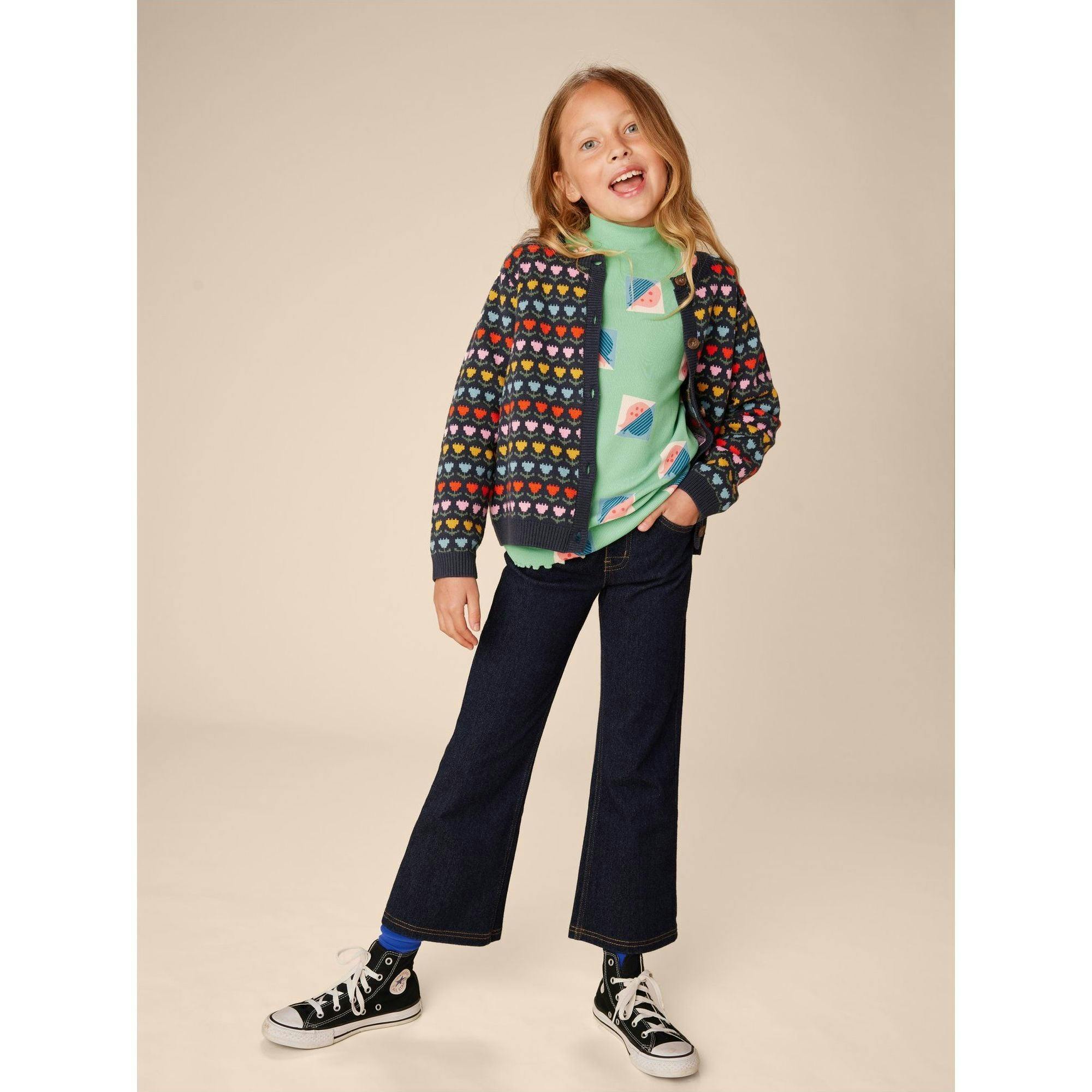 Modern Print Ribbed Long Sleeve Mock Neck Top, Multi