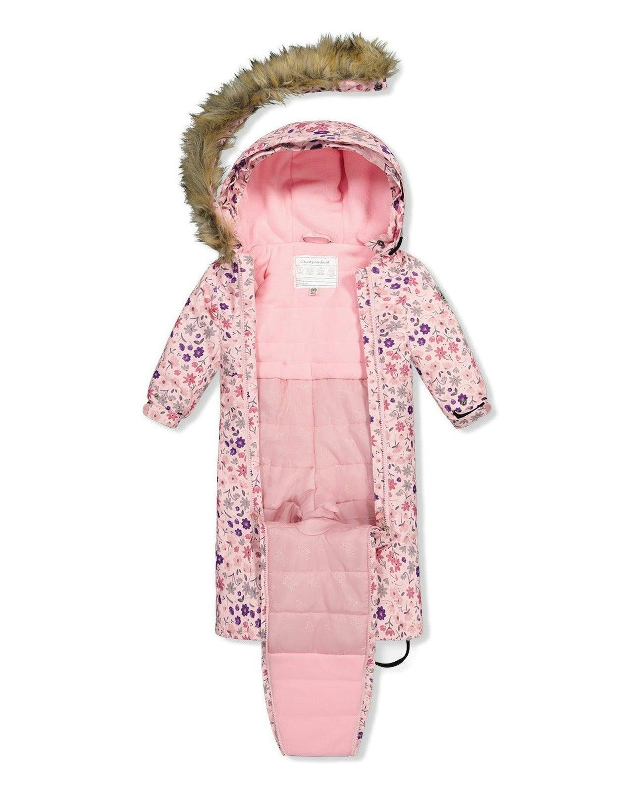 Baby One Piece Snowsuit Adapted For Car Seats Pink Mini Flower Print