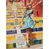 Flutter Sleeve Twirl Dress, Blue