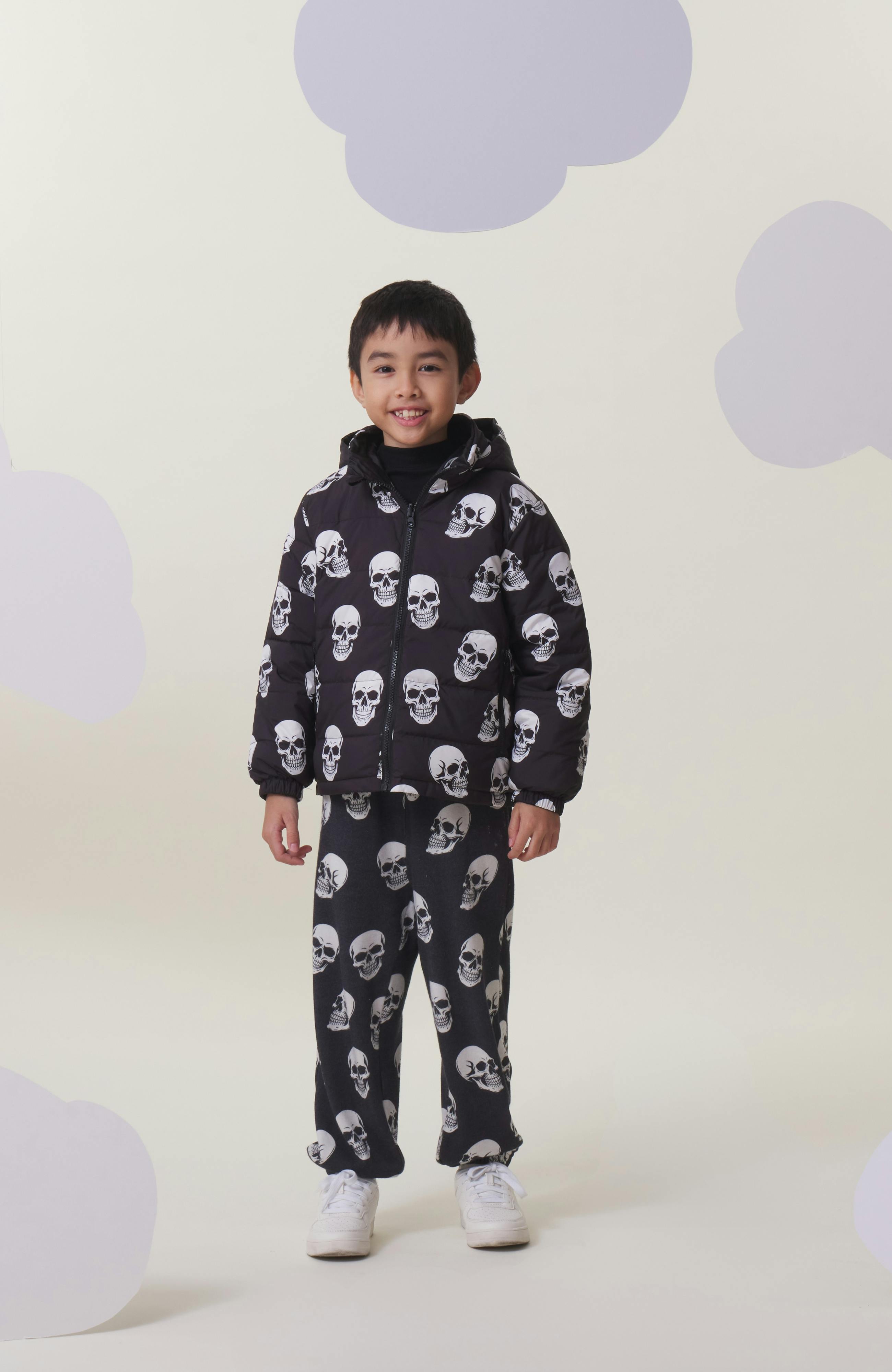 Blake Hooded Reversible Lightweight Down Puffer Jacket, Skulls