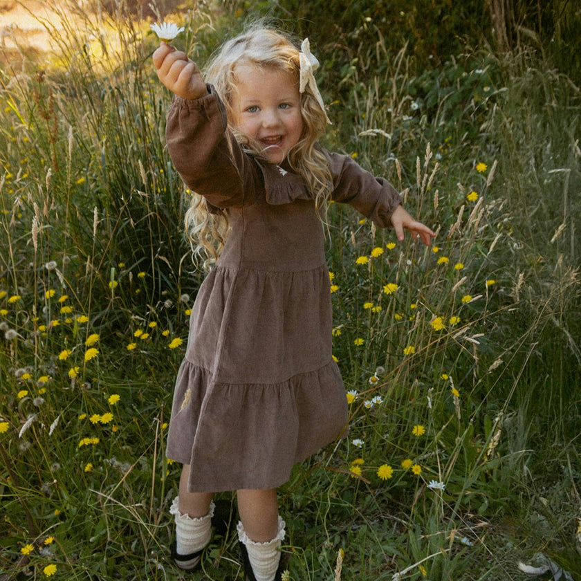 Organic Embroidered Corduroy Dress
