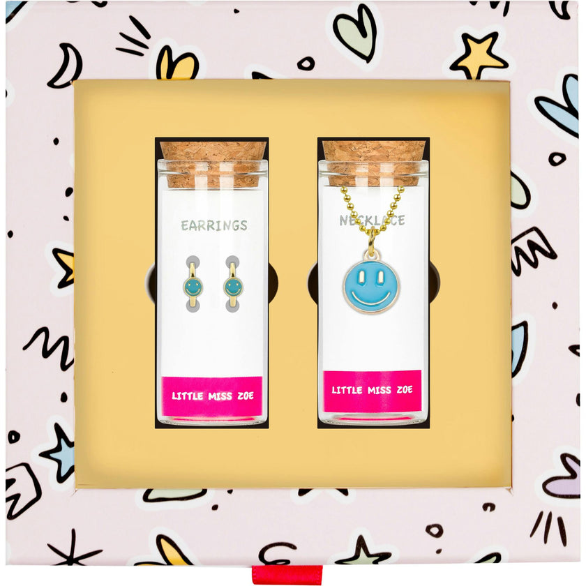 Pink Smiley Necklace and Earrings Gift Set