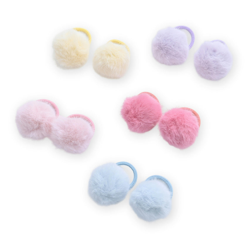 Fluffy Pom-Pom Hair Tie Set
