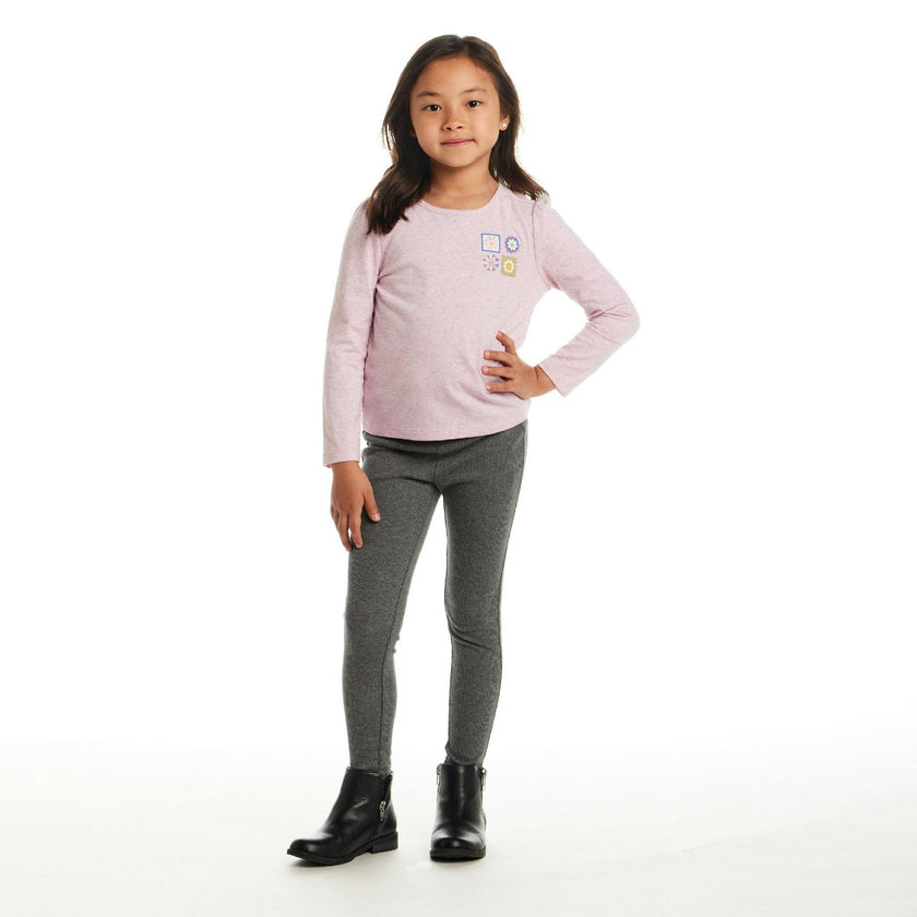 Girls Speckled Long Sleeve Tee| Pink Flowers